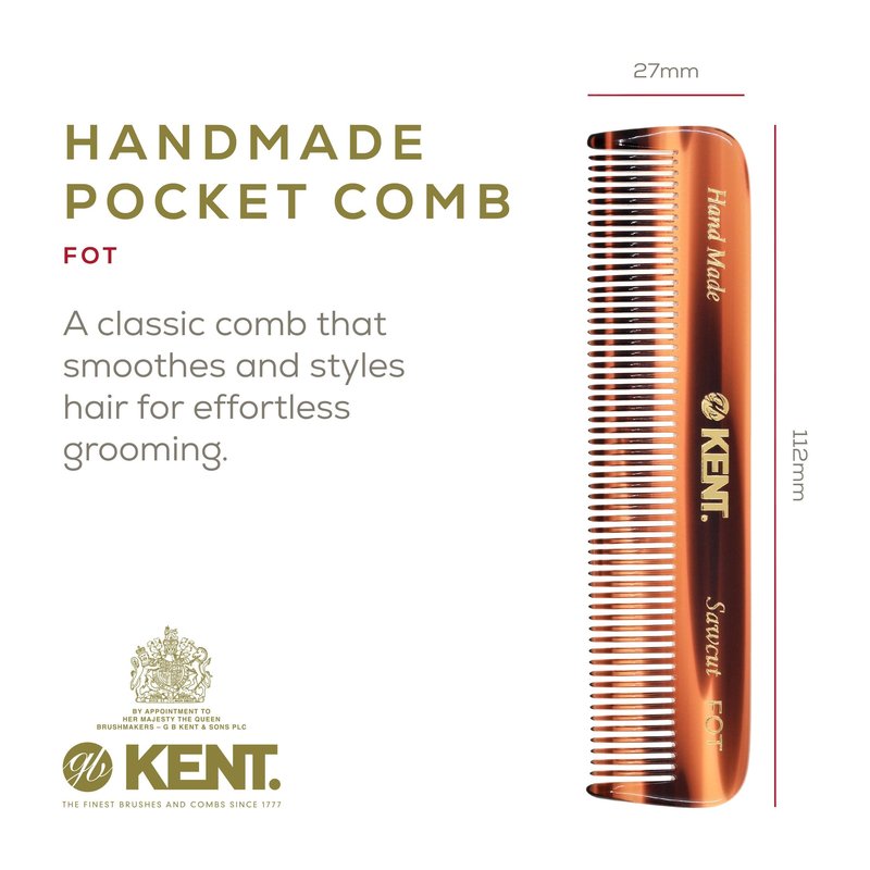 Kent Set of 3, 81T Small Beard and Mustache Comb, Fot All Fine Pocket Comb and PF22 Hair Brush and Beard Bruh, Best Beard and Mustache Grooming Kit for Travel and Home Beard Care, Made in England