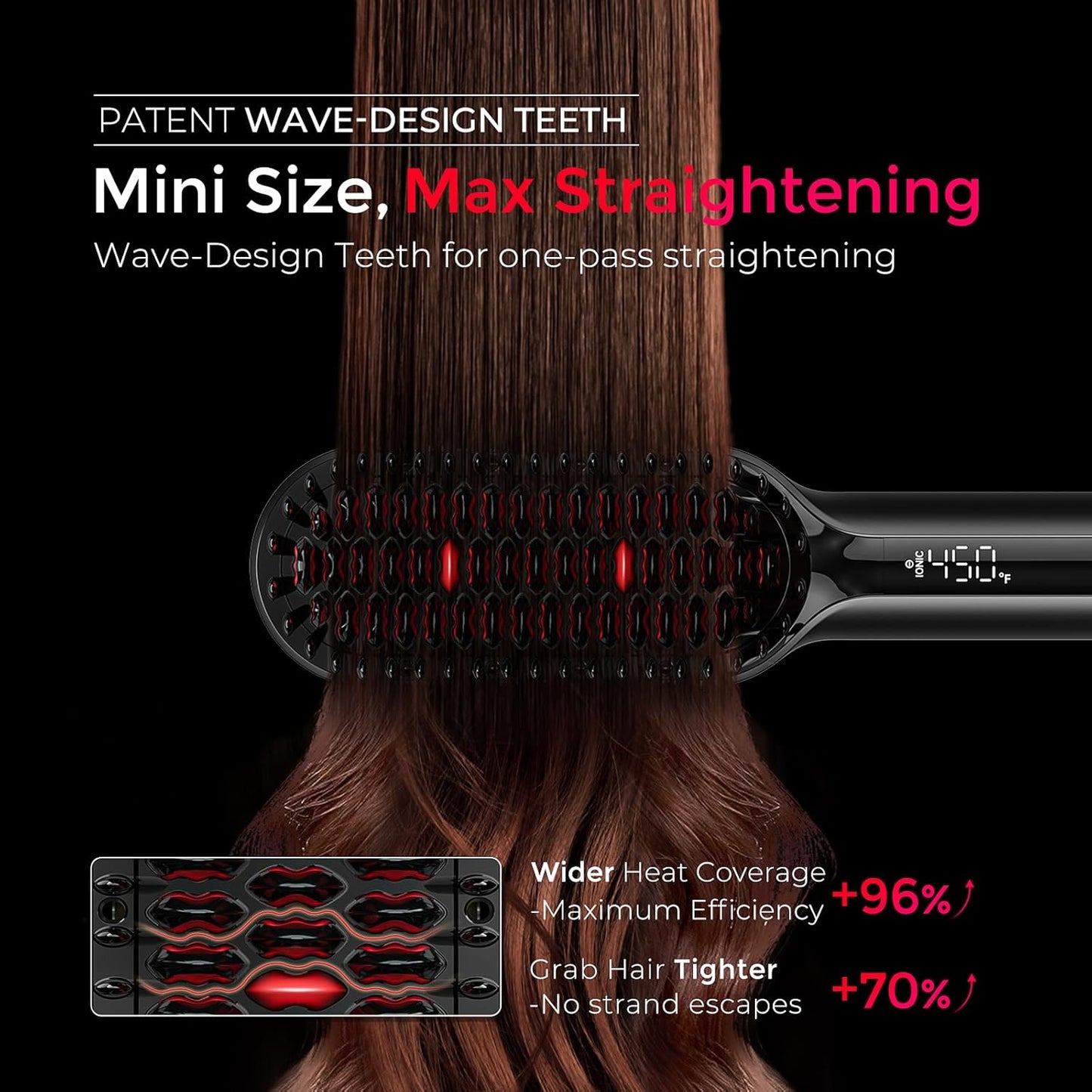 Tymo Hair Straightener Brush - Ionic Compact Styling Tool for Women | Lightweight, Fast Heat, Black