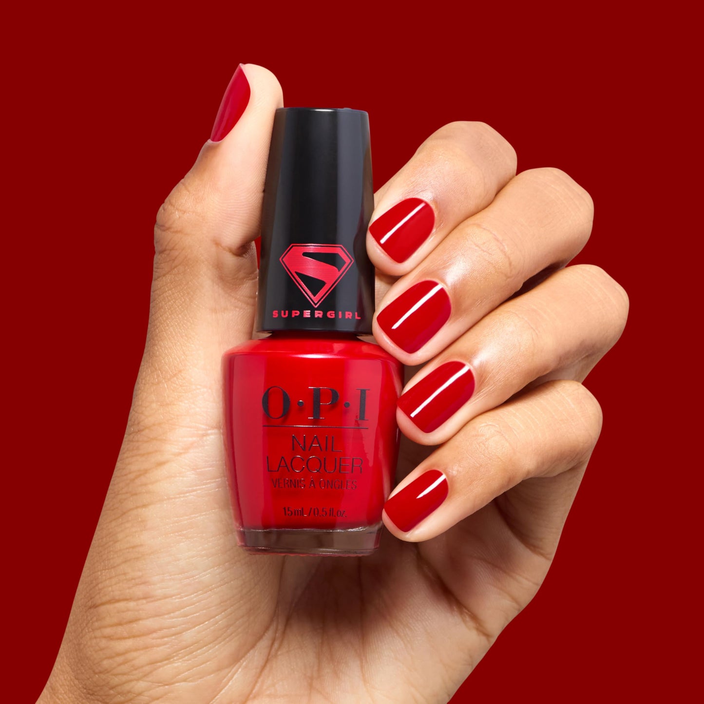 OPI Nail Lacquer Cape it Real | Opaque Bright Warm Red Orange Crème Chip Resistant Nail Polish x Supergirl Collection