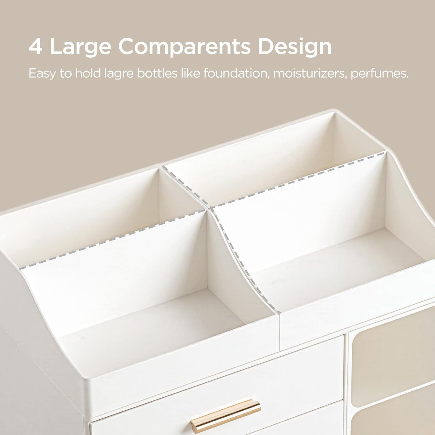 Makeup Organizer - Large Bathroom Countertop Storage with Brush Holder & Drawers | All White Dresser Organizer for Skincare & Vanity