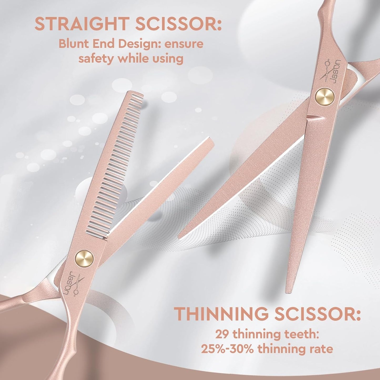 JASON Hair Cutting Scissors Set - 10-Piece Thinning & Texturizing Shears for Men & Women | Rose Gold 6.0"