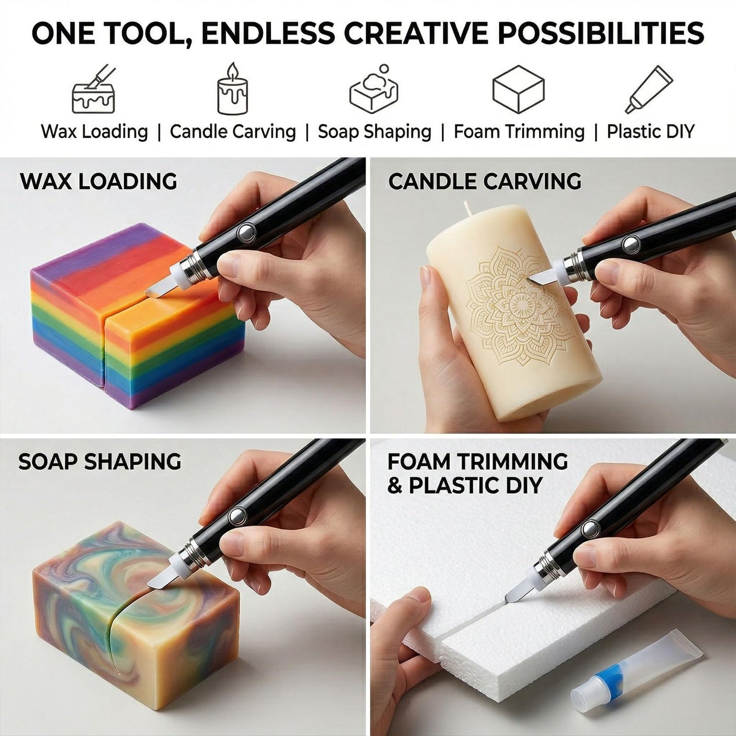 Electric Hot Knife Dab Tool - Professional Ceramic Heated Tip Pen for Wax, Resin & Candle Carving - Cordless Rechargeable Cutting Tool Kit for Plastic, Foam & Soap Shaping (1pc)