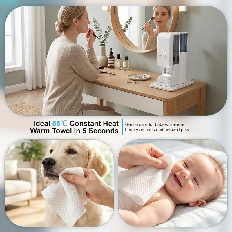 Towel Warmer Machine - Portable Face Towel Heater with Steam | 5-Second Fast Heating, 55°C (131°F) Constant Temperature, 100PCS Towels Included