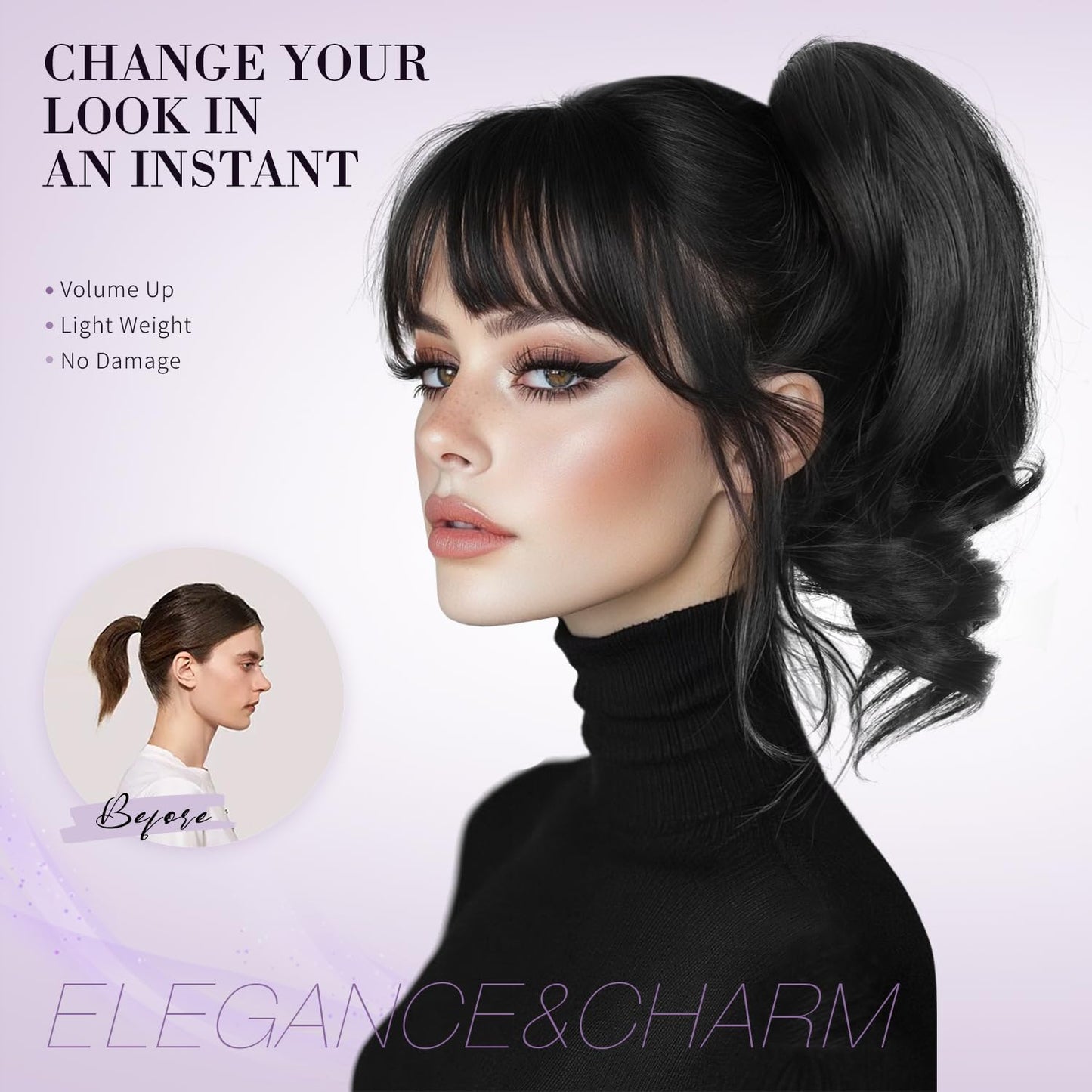 12 Inch Short Ponytail Extension - Curly Wavy Clip-In Hair Extensions | Synthetic Claw Clip - Copper Brown