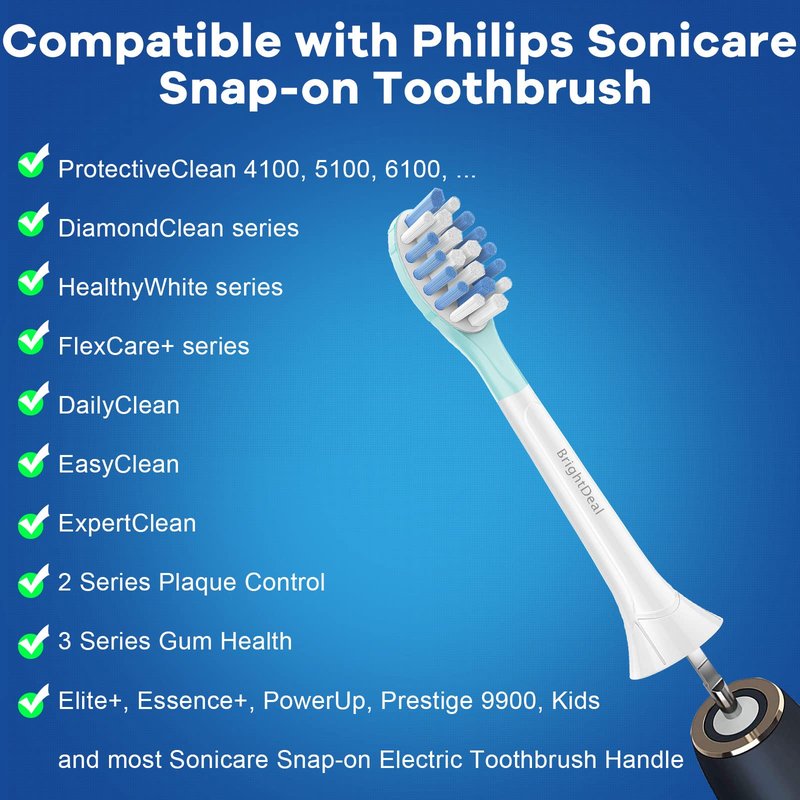 BrightDeal Replacement Head for Philips Sonicare ProtectiveClean 4100 5100 6100 DiamondClean 9500 ExpertClean 7500 FlexCare HealthyWhite Electric Sonic Toothbrush C3 G3 W3 C2 G2 C1 Brush, White, 4 Pcs