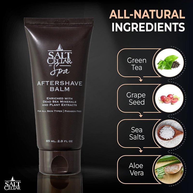 Salt Cellar Dead Sea Aftershave Balm – All-Natural Men’s After Shave with Botanical Extracts. Soothes Razor Burn, Hydrates Skin, and Absorbs Fast. Paraben-free. (Pack of 3, Dead Sea Minerals)