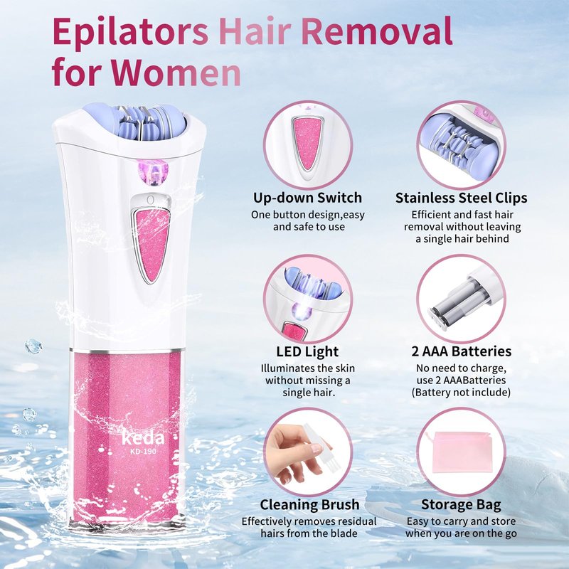 Mini Epilator - Hair Remover for Women, Full Body Smooth Glide Epilator, with LED Light for Precision, Portable Electric Lady Shaver for Face, Armpits, Arms, Bikini, and Legs