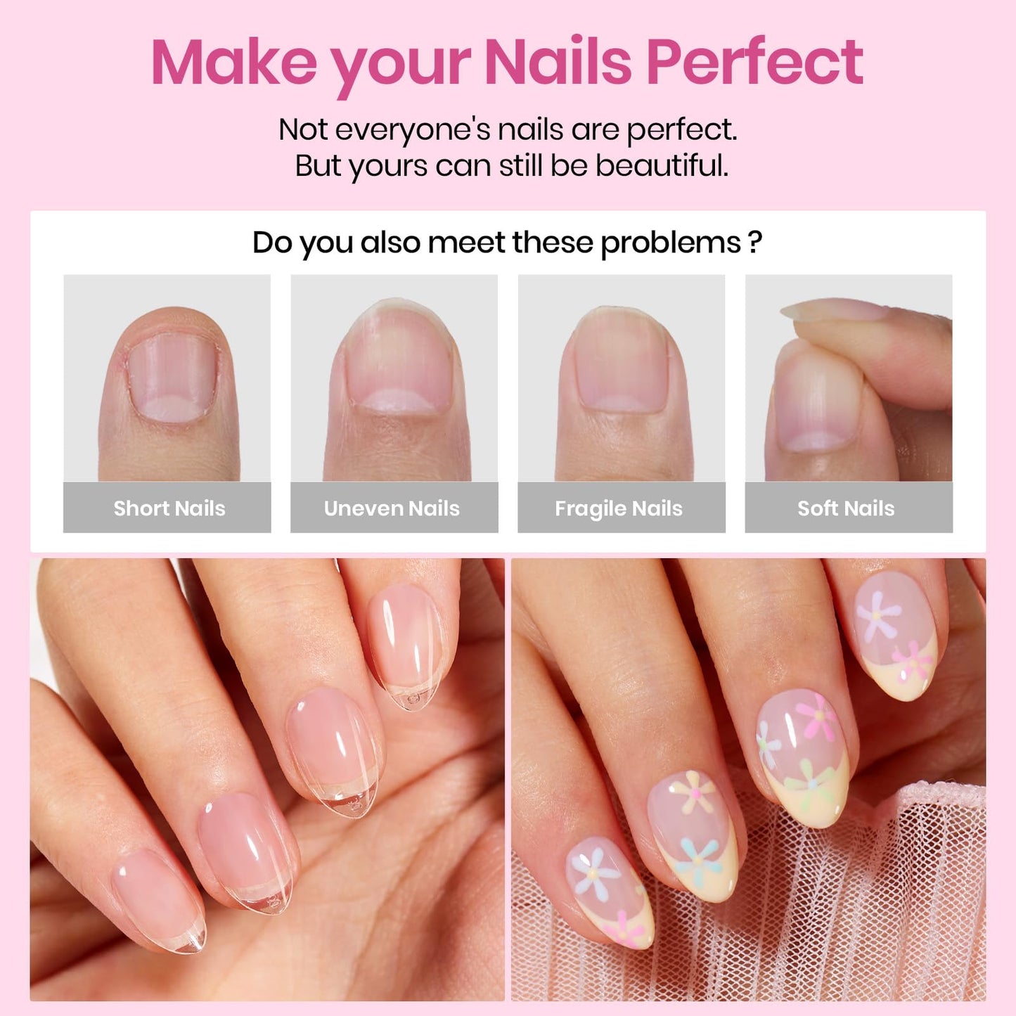 Beetles Gel Nail Tips Etch-X- Almond Short, 384pcs 12 Sizes, Pre-Etched Half Matte Full Cover Soft Gel Nail Tips, Press on False Nail Extension Acrylic Fake Nails, Easy DIY Salon Art
