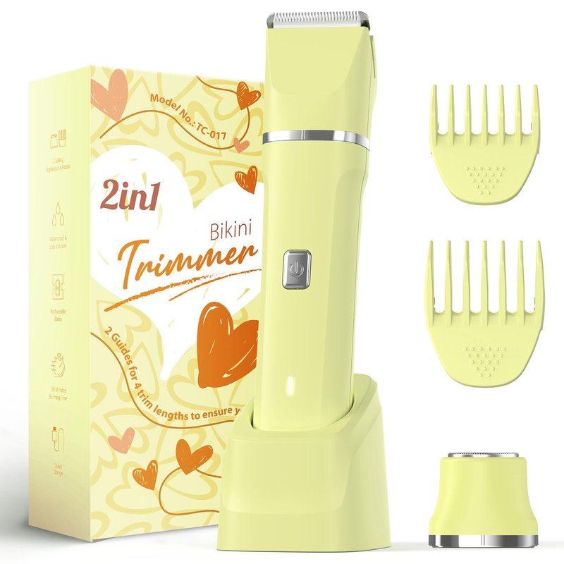 Risina Bikini Trimmer for Women - Bikini Shaver, Wet/Dry Electric Razor for Women, Dual Head Trimmer for Bikini Line and Underarms, IPX7 Waterproof, Cordless Rechargeable, Birthday Gifts for Women