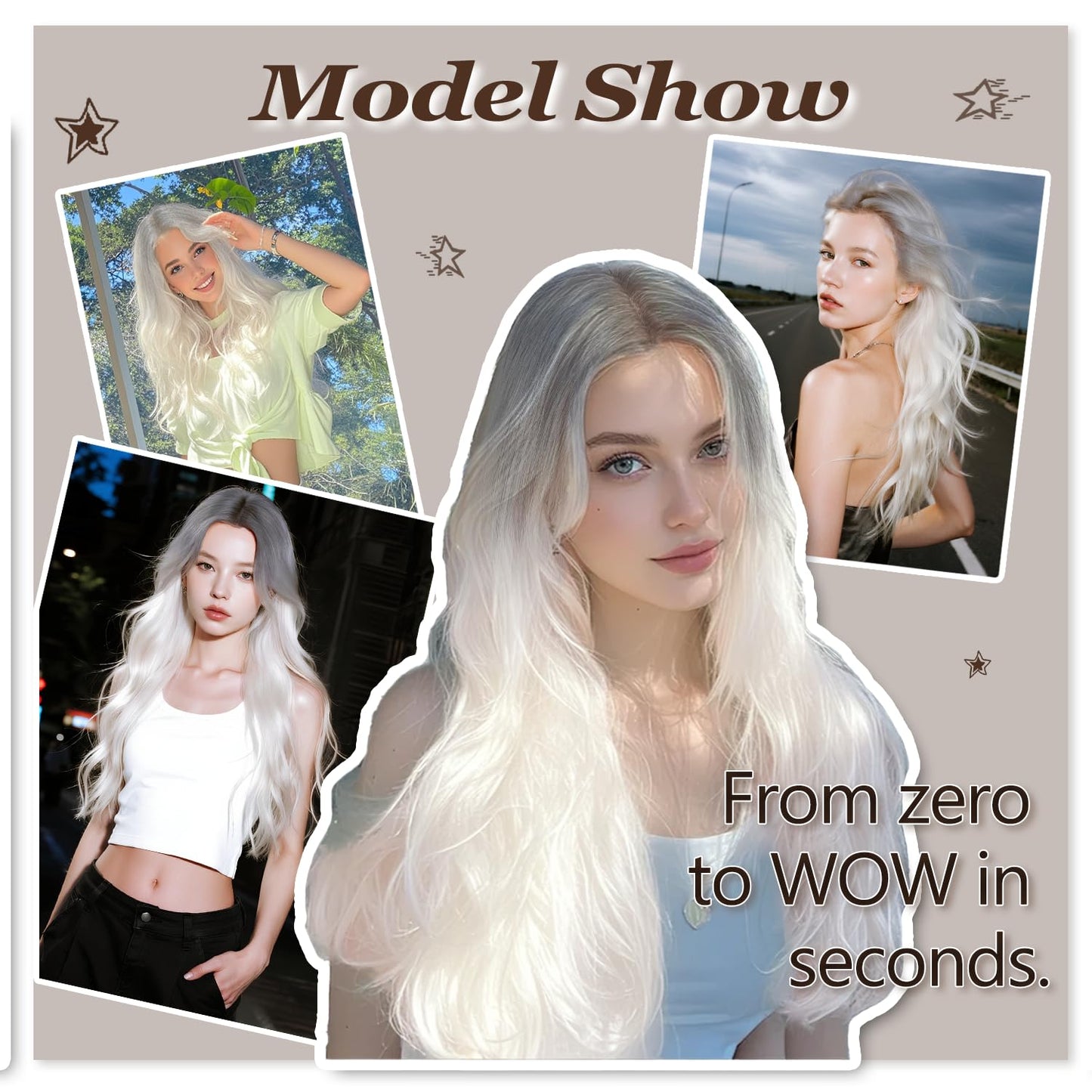 Ombre White Wig - 26 Inch Long Wavy Synthetic Hair for Daily Wear | Cosplay & Halloween