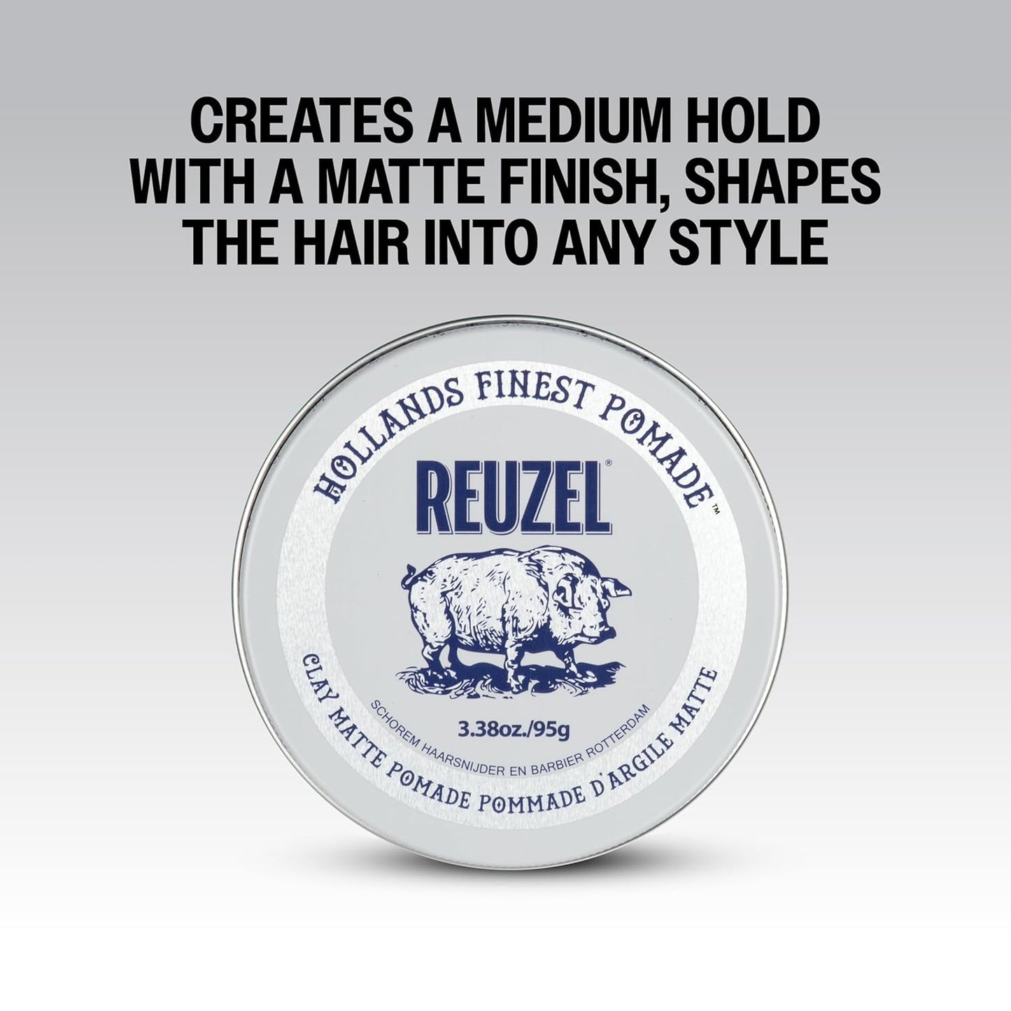 Reuzel Clay Matte Pomade - Medium Hold, Water Soluble, Flake-Free Finish | Ideal for All Hair Types