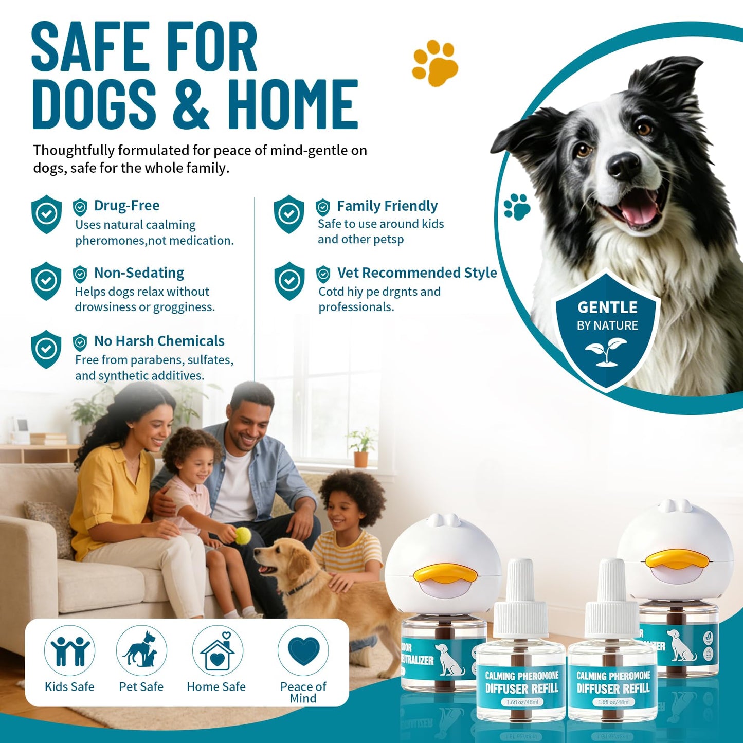 STUHAND Dog Calming Diffuser, Calming Pheromones Diffuser Starter Kit for Anxiety Relief Reduce Barking Aggression Stress with 2 Plug-in + 4 Refill