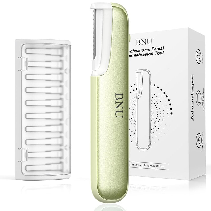 BNU Dermaplane Razor for Women, Face Razor for Women with 10 Replaceable Blades - Face Exfoliation Razor - Body Peach Fuzz Removal - Eyebrow Shaper - Sonic Edge Technology Dermaplaning Tool - Green