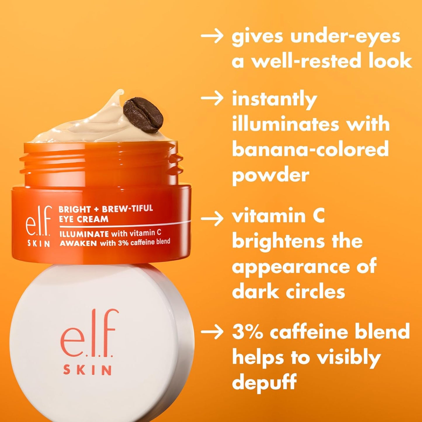 e.l.f. SKIN Bright + Brew-tiful Eye Cream Mini - Brightens Dark Circles & Reduces Puffiness | Vegan & Cruelty-Free