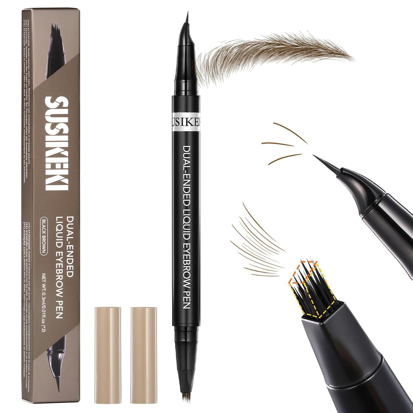 Microblading Eyebrow Pencil - Dual-Ended 2-in-1 Liquid with Curved Tip | Waterproof 4D Brow-Fection in Brown
