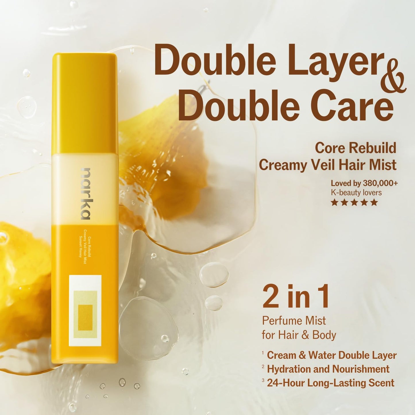 NARKA Hair Perfume Mist, Fruity Floral Hair Fragrance Spray for Women, Pear Rose Amber Scent, Lightweight Hair & Body Mist, Sunset Honey