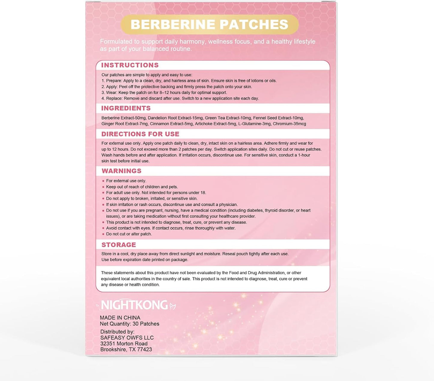 Berberine Patches for Weight Management - Infused with Green Tea, Cinnamon & L-Glutamine | 30 Self-Care Patches