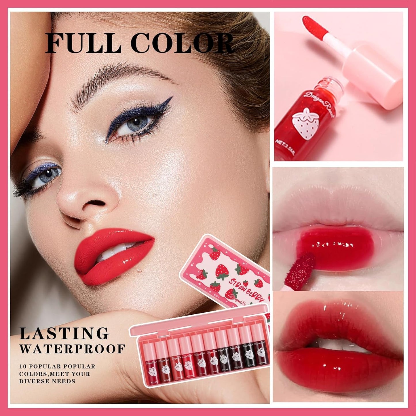 Eakroo 10 Colors Lip Tint Stain, Lip Stain Long Lasting Waterproof, Lip Gloss for Women, Tinta Para Labios, Cute Stuff for Teen Girls, Korean Lip Gloss, Lip Tint Makeup, High Pigment, Non-Stick Cup