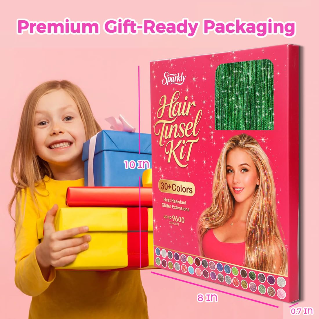 Hair Tinsel Kit - 3200+ Strands Green Holographic Fairy Hair | 48" Heat Resistant Glitter Extensions for DIY Fun
