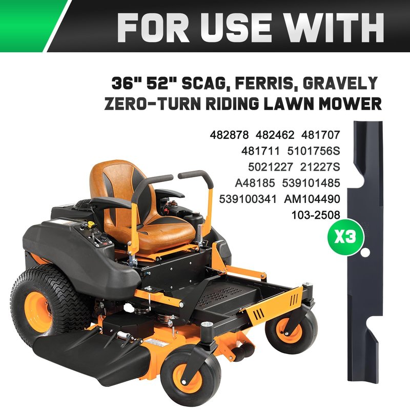 Grasscool 52 inch Mower Blades Replace Scag Ferris 482878 5101756s for Patriot Liberty Tiger Cat Freedom 52'' Deck Zero Turn 5021227 5101756