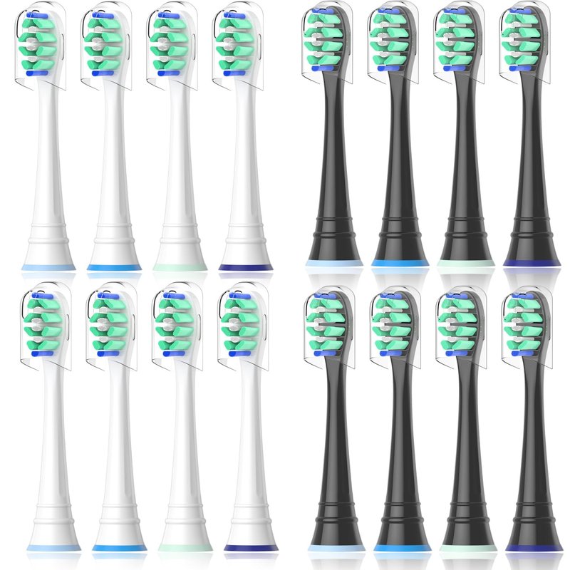 Replacement Heads Compatible with Sonicare Toothbrush, Replacement Brush Head for Philips Sonicare Electric Toothbrush 4100 5100 6100 9900 C2 W3 and More Click-on Handles (8white+8black)