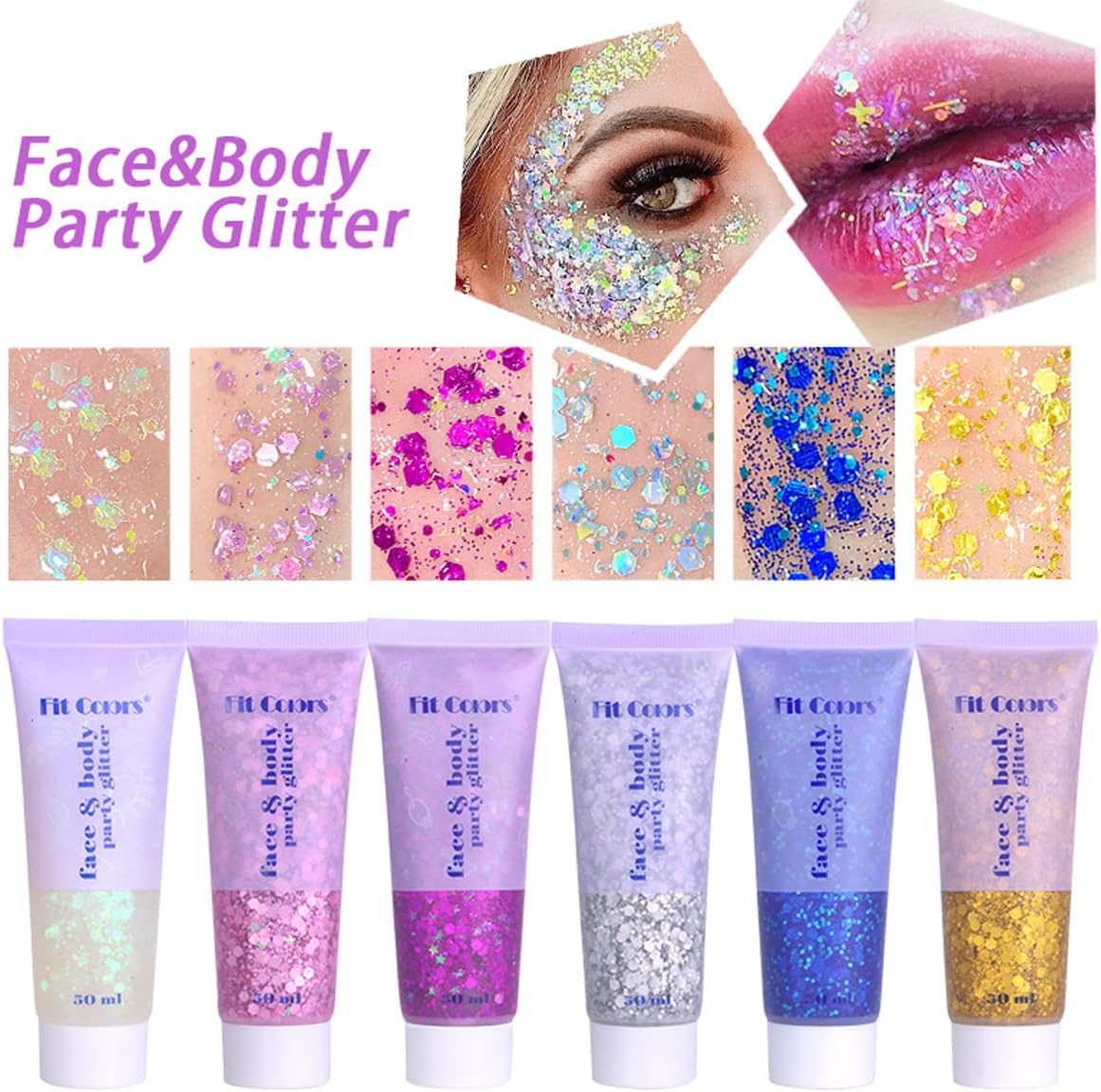 Purple and Gold Face and Body Glitter Set - Sparkly Chunky Makeup for Mardi Gras | Festival Accessories for Women and Kids