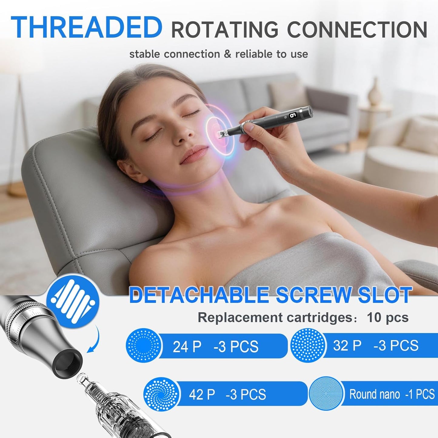 Rechargeable Microneedling Pen - Adjustable Depth Micro Needle for Skin Care | 0.25MM Black