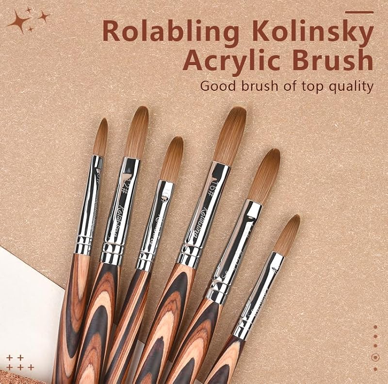 Rolabling Kolinsky Nail Brush with Red Wooden Handle - Size 8