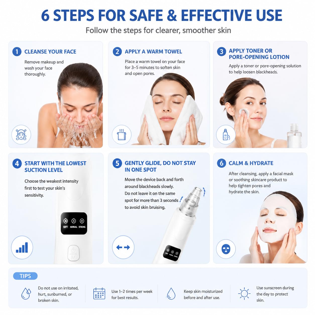 Blackhead Remover Pore Vacuum,Facial Pore Cleaner-3 Suction Power, 5 Interchangeable Heads, Facial Pore Cleaner Kit Electric Extractor Tool for Women and Men, Home Skincare Gift