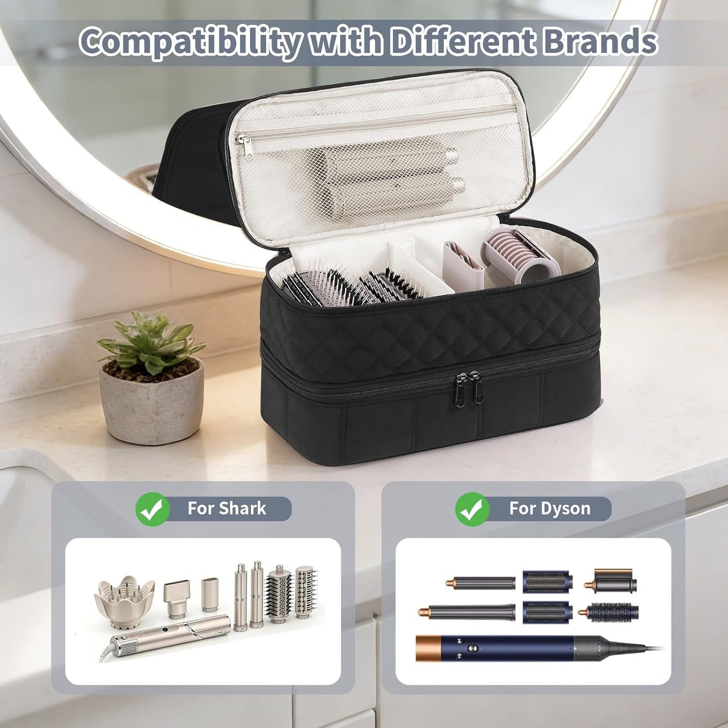 Hair Travel Carrying Case - Double-Layer Storage for Shark Flex Style & Dyson Airwrap | Black