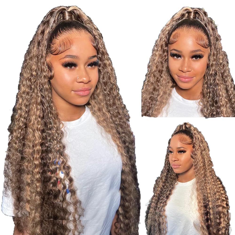 300g 28 28 28 Inch Blonde Bundles Human Hair P4/613 Deep Wave Bundles Brazilian Virgin Soft and Silky Remy Hair Extensions 2 Tone Brown Mixed With Blonde Deep Wave Bundle 300g