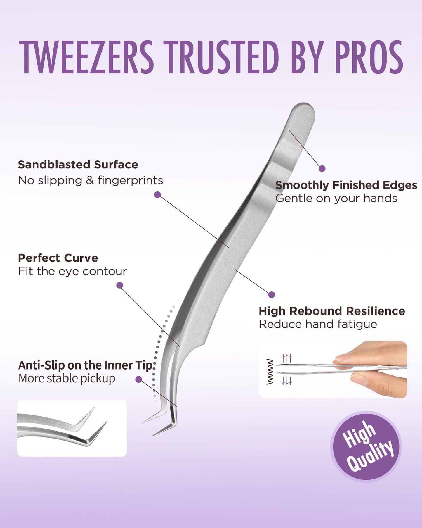 Beyelian Volume Lash Tweezers Lash Tweezers for Eyelash Extensions, Non-slip High Precision Effortless Tip for Mega Fans, Stainless Steel JT12