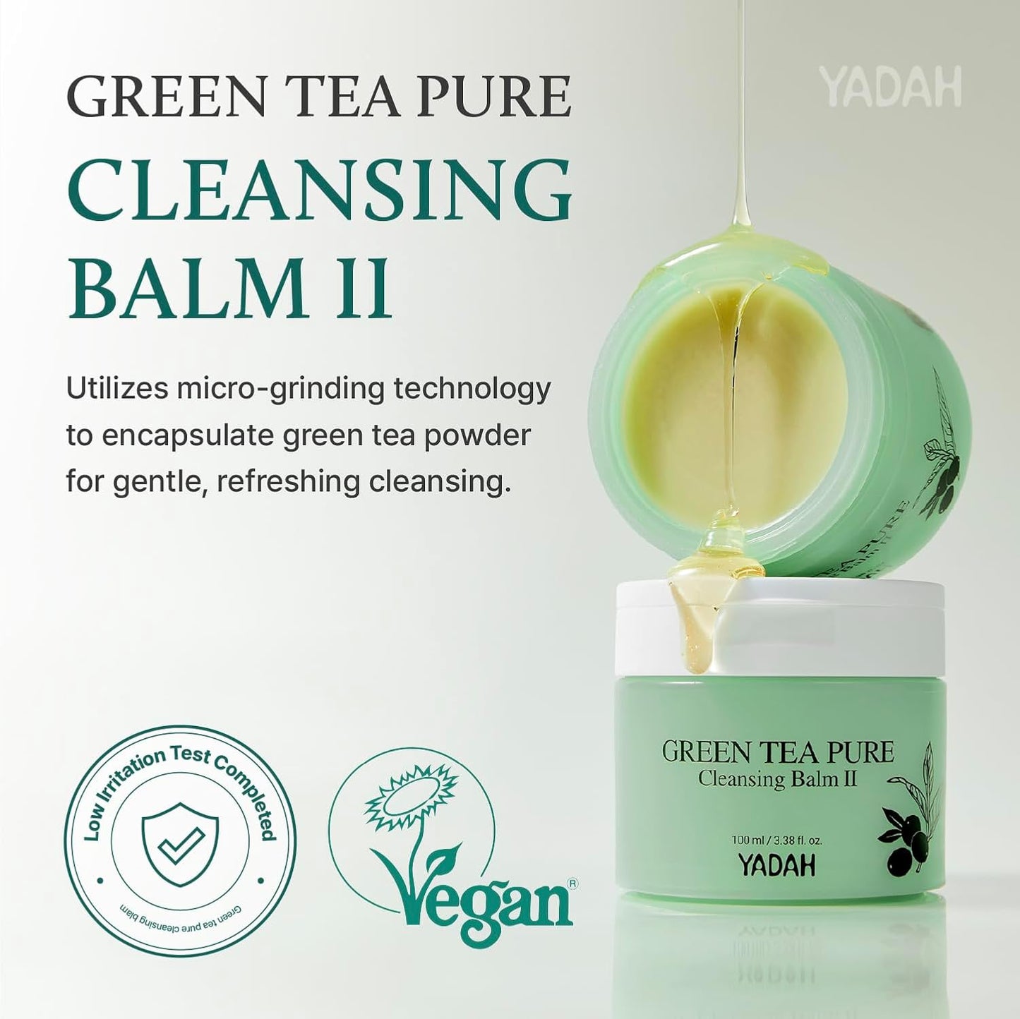 YADAH Green Tea Matcha Cleansing Balm - Gentle Makeup Remover for Sensitive Skin | Hydrating & Vegan (3.38 fl oz)