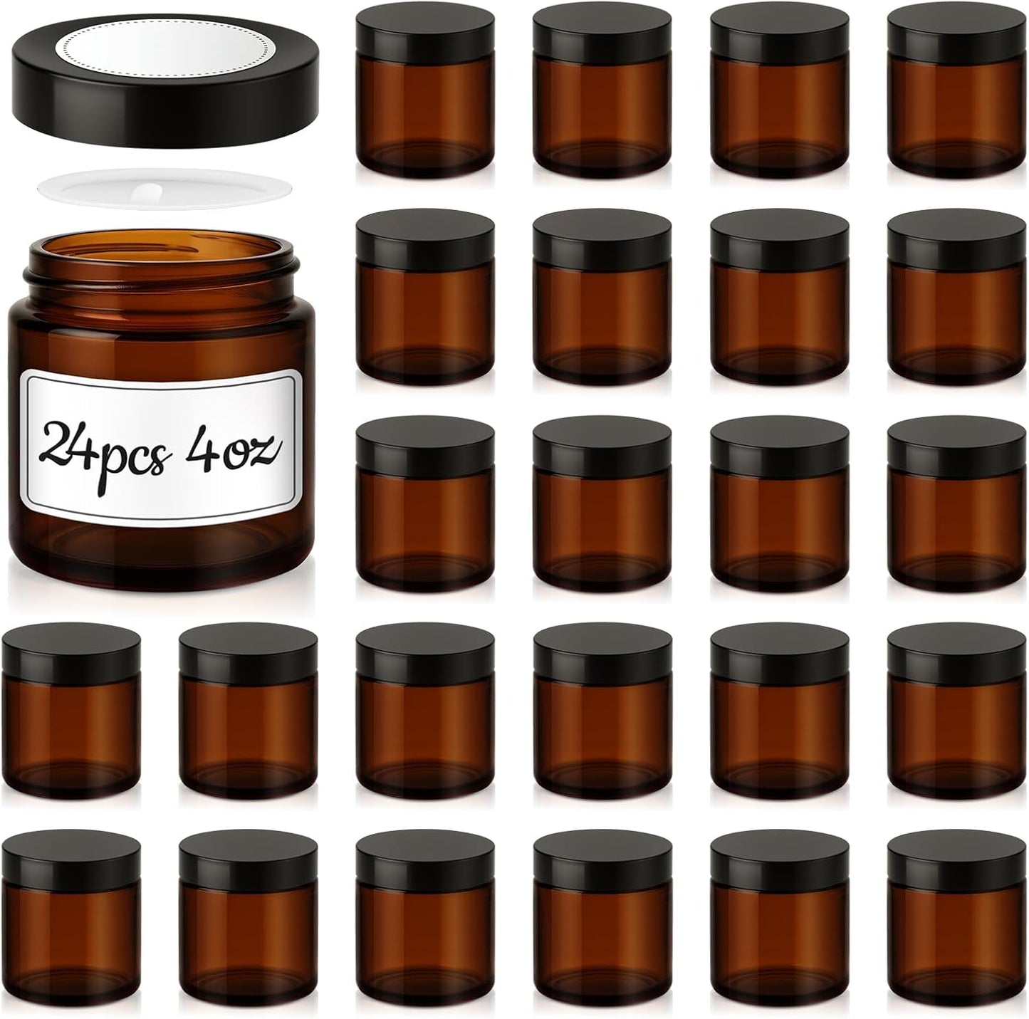 Amber Glass Jars - 2 oz Leakproof Containers with Black Lids | 36 Pack for Lotions, Powders & Candle Making