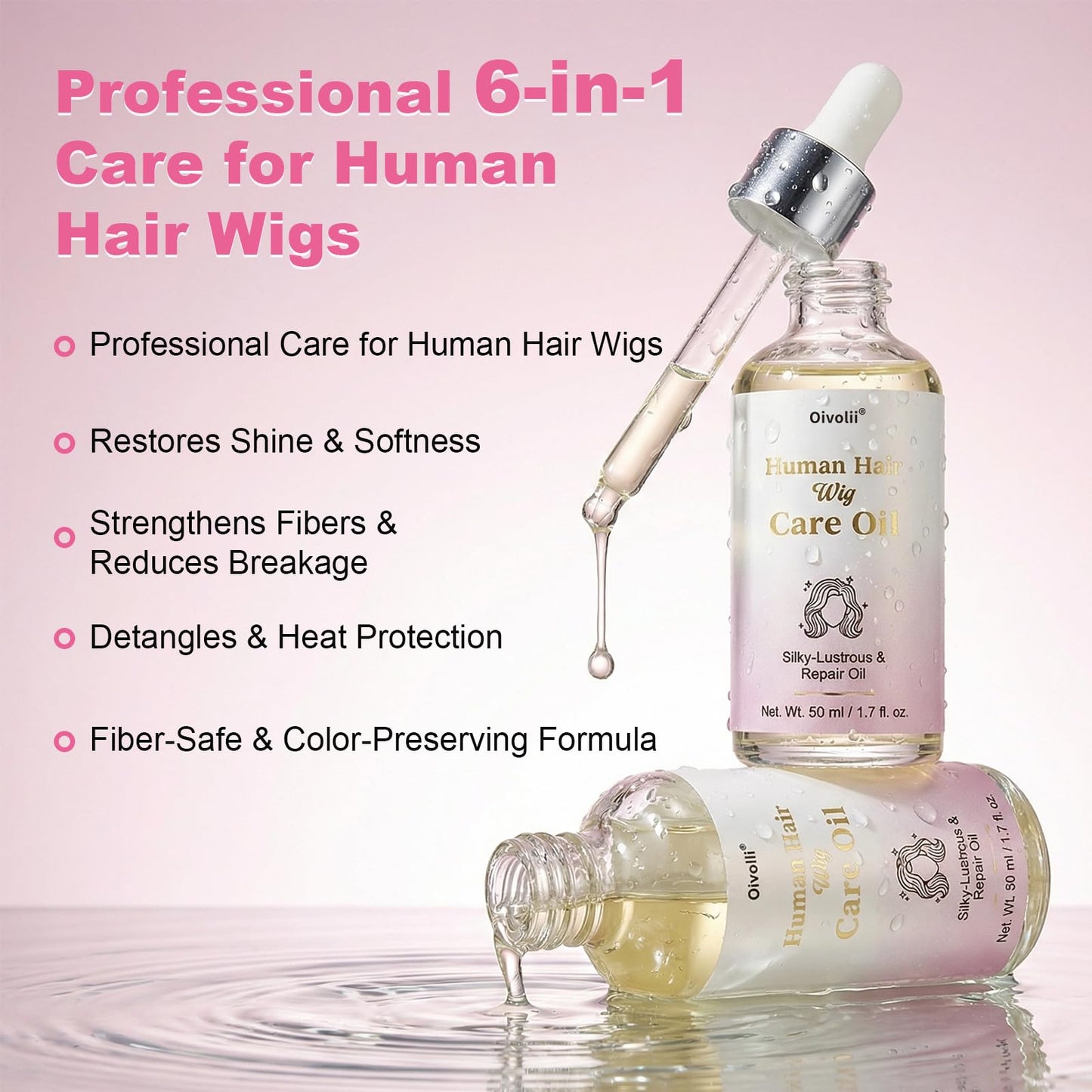 Oivolii Human Hair Wig Care Oil Spray – Professional Anti Frizz Serum, Lightweight Shine & Smoothing Hair Oil, Detangler & Heat Protectant for Real Hair Wigs & Extensions