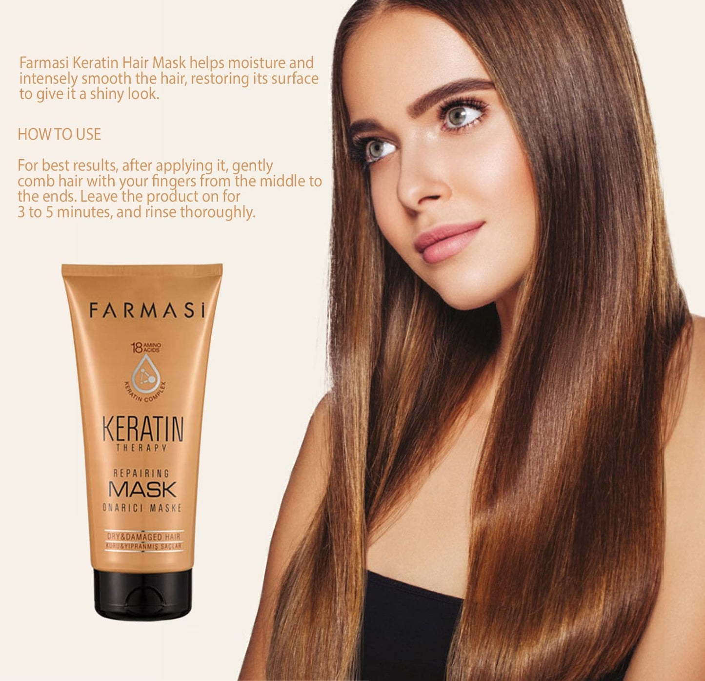 FARMASi Keratin Therapy Repairing Hair Mask For Dry Damaged Hair, 6.7 fl oz
