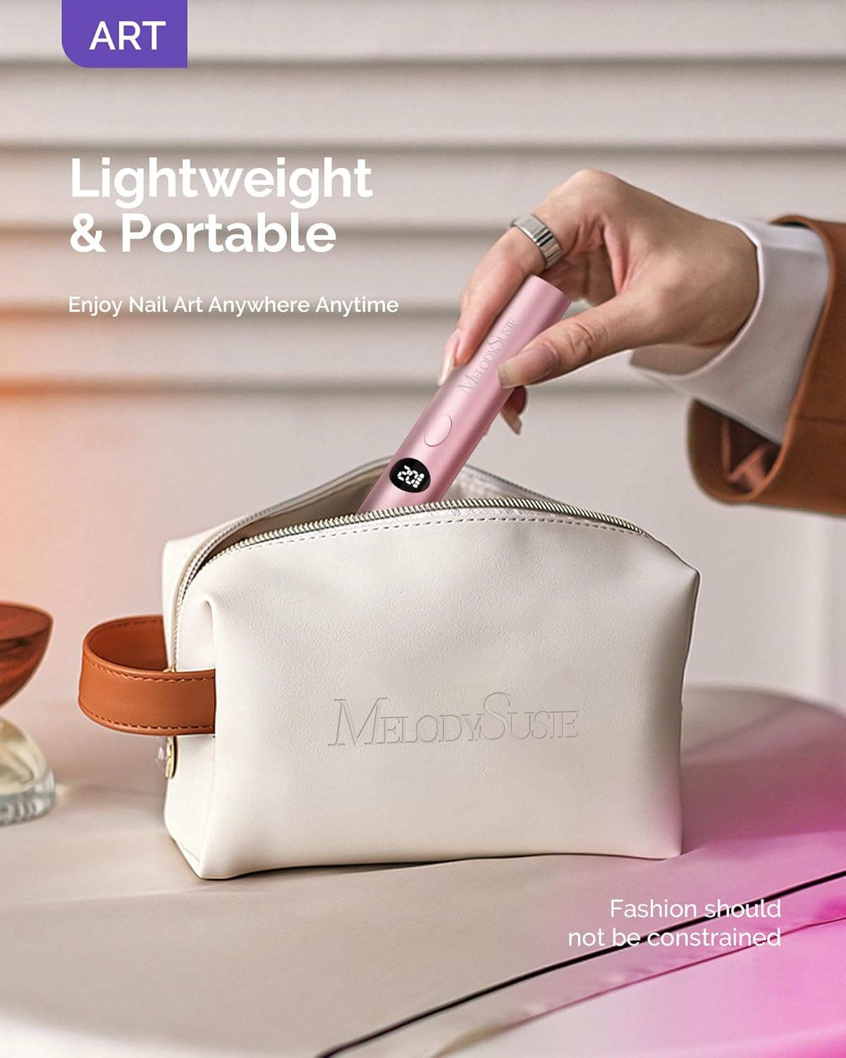Handheld Cordless UV Nail Lamp - Rechargeable Mini LED Light with LCD Display for Soft Gels & Rhinestone Glue | Pink