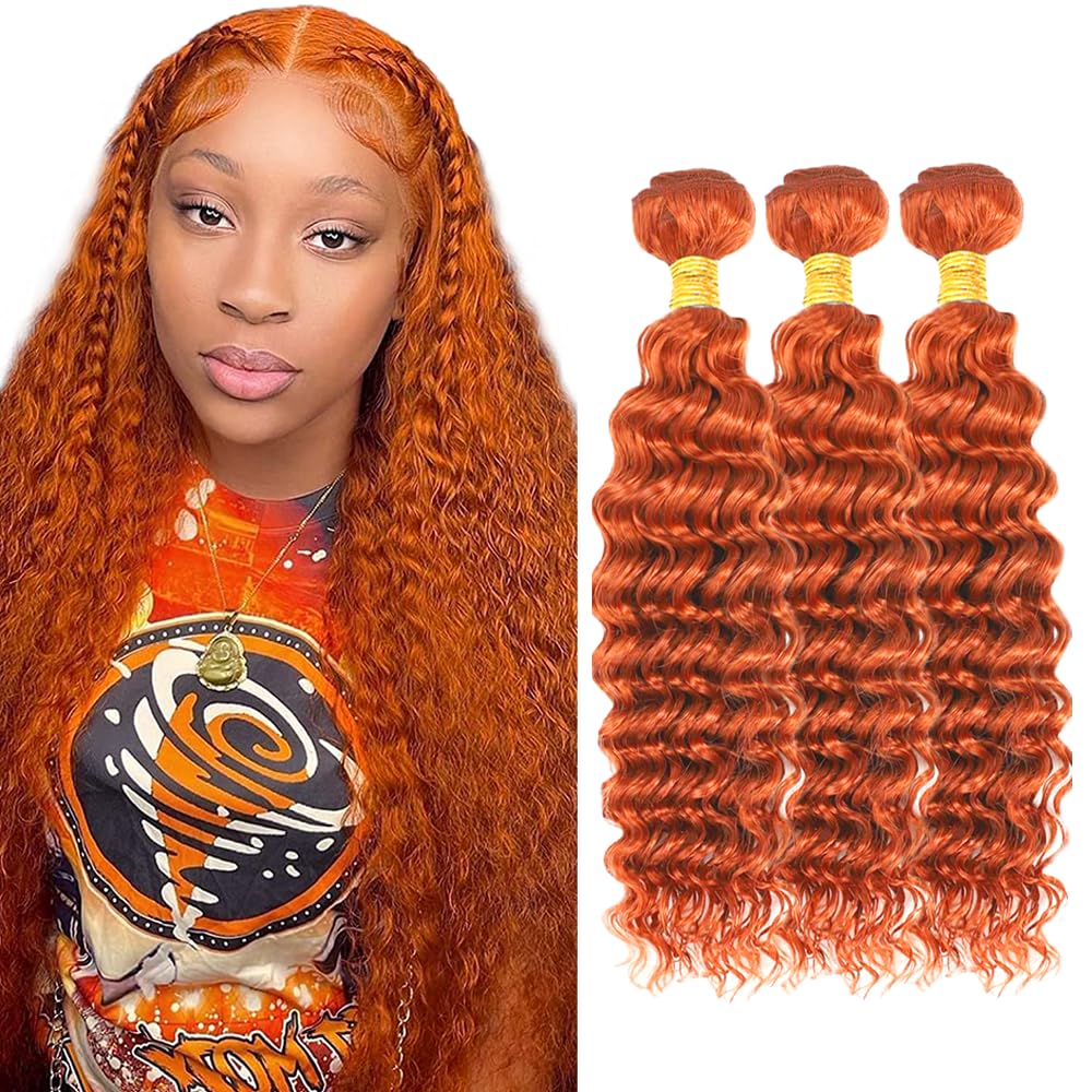 Color 350 Human Hair Bundles Ginger Deep Wave Bundle Ginger Orange Human Hair 3 Bundles 18 20 22 inch 350 Bundle