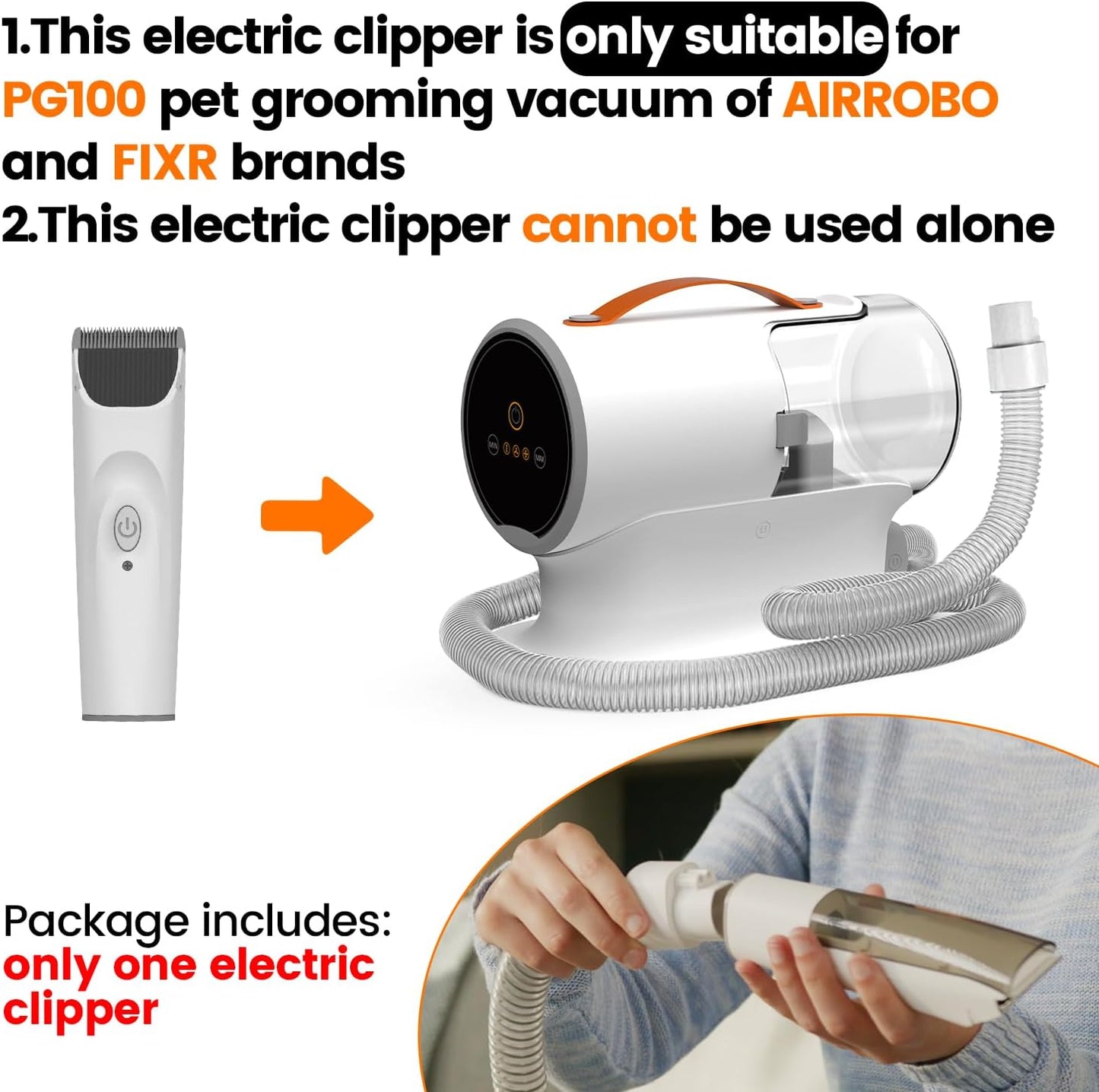 Electric Pet Grooming Clipper - PG100 Replacement Kit for AIRROBO Fixr | Vacuum Compatible