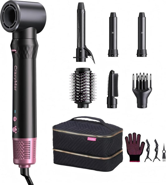 7 in 1 Blow Dryer Brush - Fast Hair Dryer & Curling Styler | No Heat Damage, Versatile Hot Air Tool