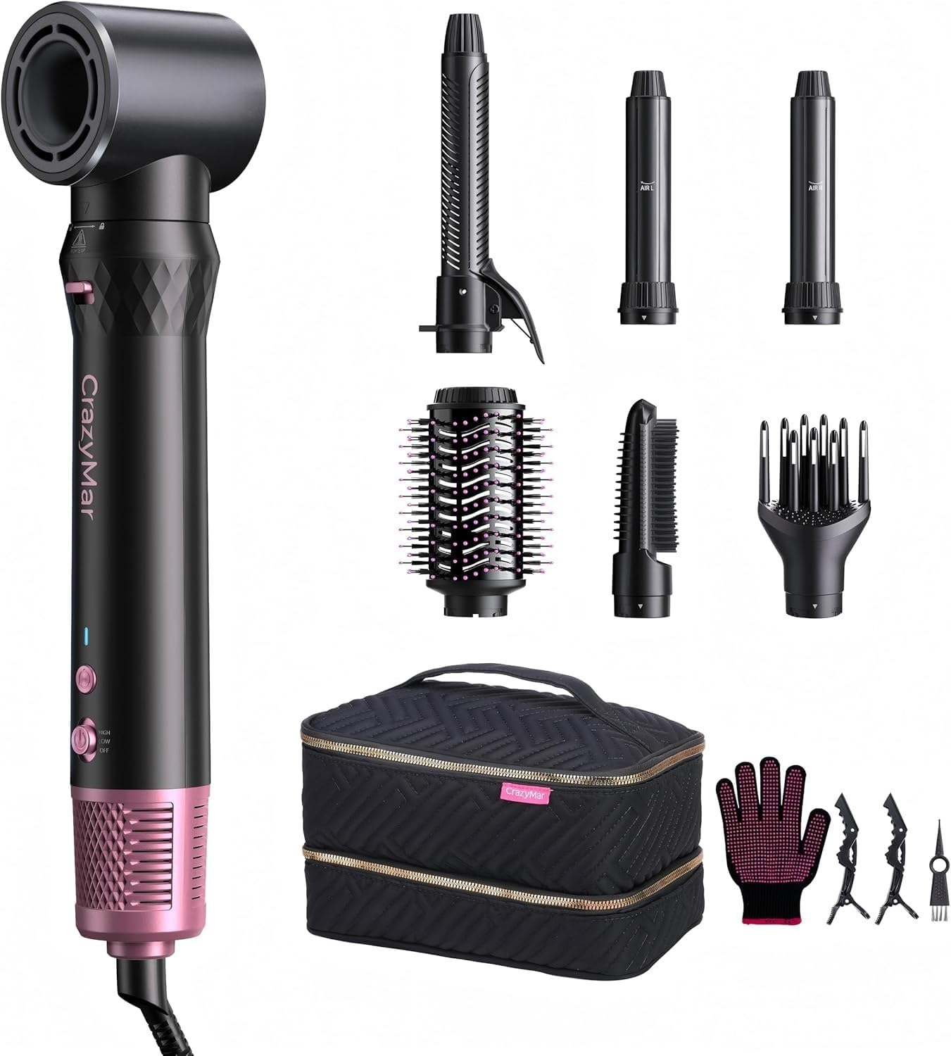 Crazymar 7 in 1 Blow Dryer Brush, Fast Hair Dryer Brush & Curling StylingTool,Hot Air Styler No Heat Damage, Hot Air Styler Wrap for Curling Volumizing Straightening Styling