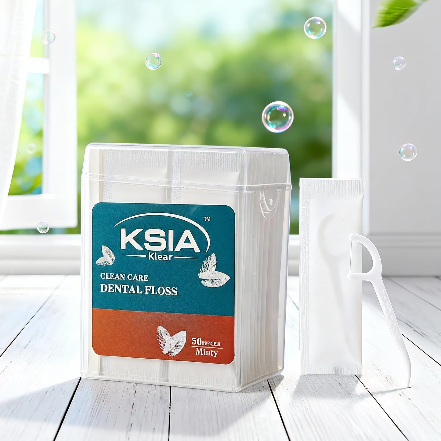 KSIA Klear Mint Dental Floss Picks, 50 Count Tooth Picks Flossers, Dental Floss Cleaner, Dental Flossers for Family, Keep Teeth Clean, Remove Food and Plaque, with 1 Portable Case