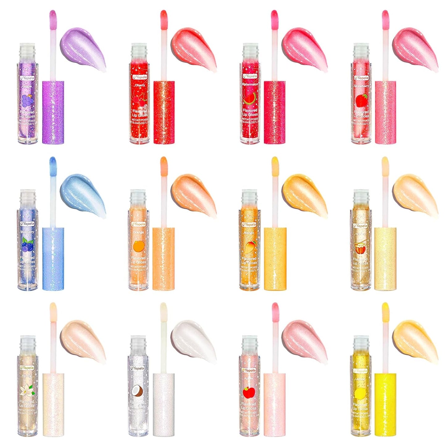 Yopela 12pcs Lip Gloss Set - Moisturizing Glitter Lip Gloss with Vitamin E & Natural Oils | Fruity Flavors for Girls & Teens