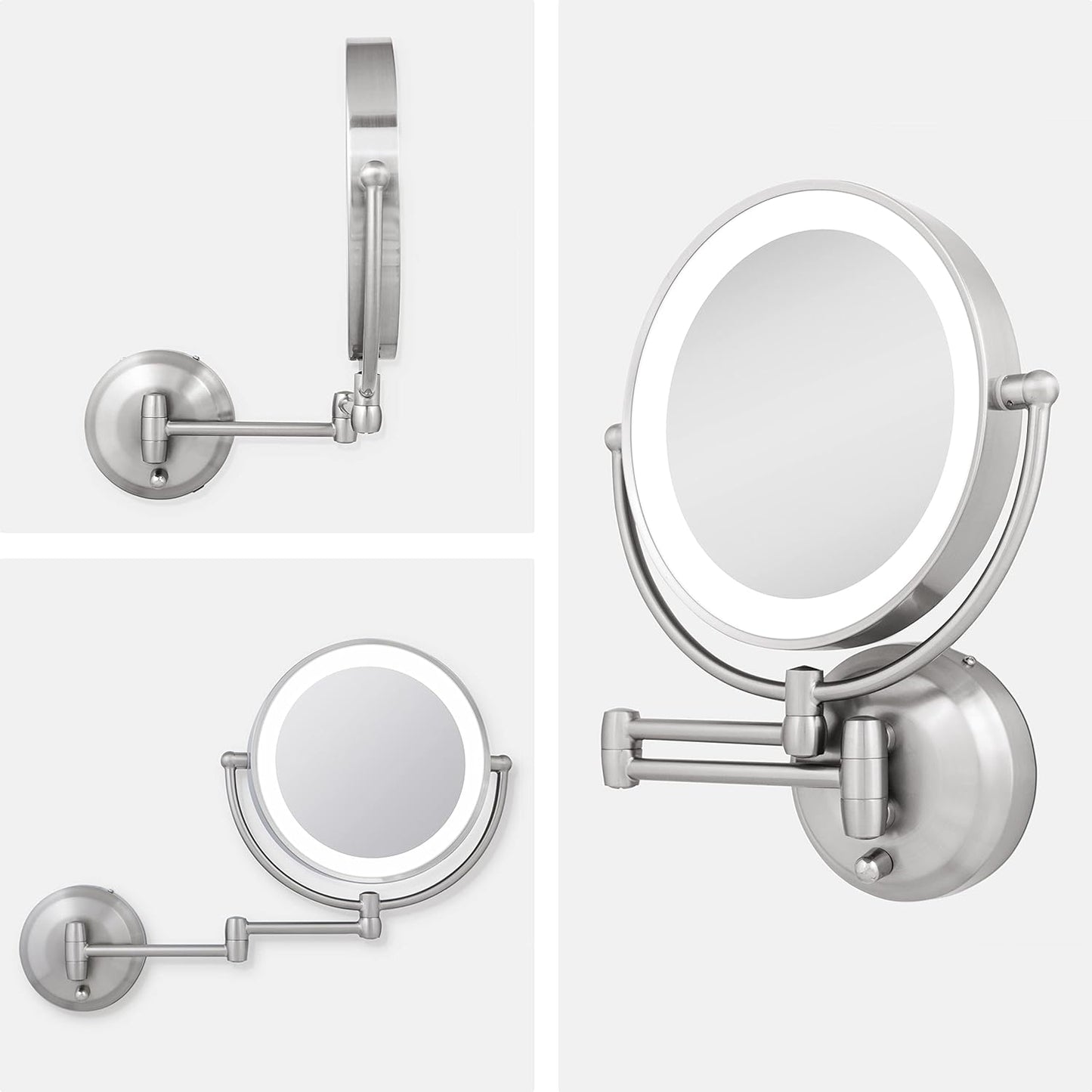 Zadro 11" LED Wall Mounted Makeup Mirror - 5X/1X Shaving Mirror | Cordless Vanity Mirror in Satin Nickel