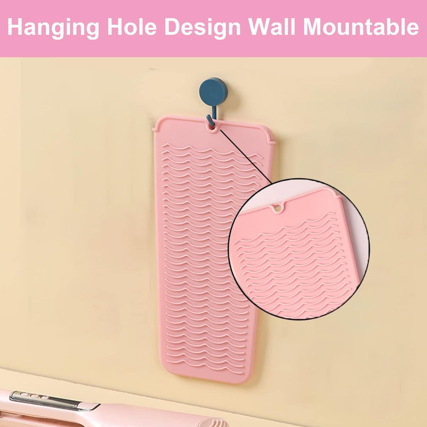 Heat Resistant Silicone Mat and Holder for Hair Tools, Curling Iron and Flat Iron Mat Pad, Portable Travel Pouch Case and Countertop Protector for Hair Styling Tools Pink