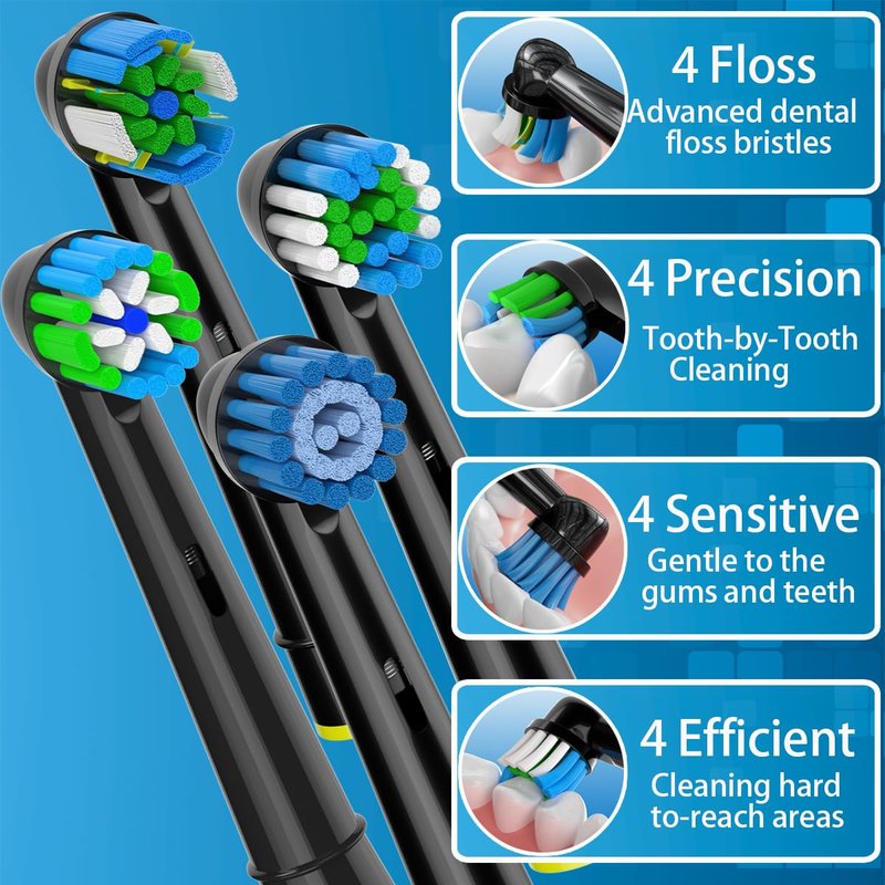 Qitizu Replacement Heads Compatible with Oral B Braun Electric Toothbrush, Replacement Toothbrush Heads Fit for Oral-b Pro 1000/7500/3000/7000/8000/500, 16 Packs (Black)