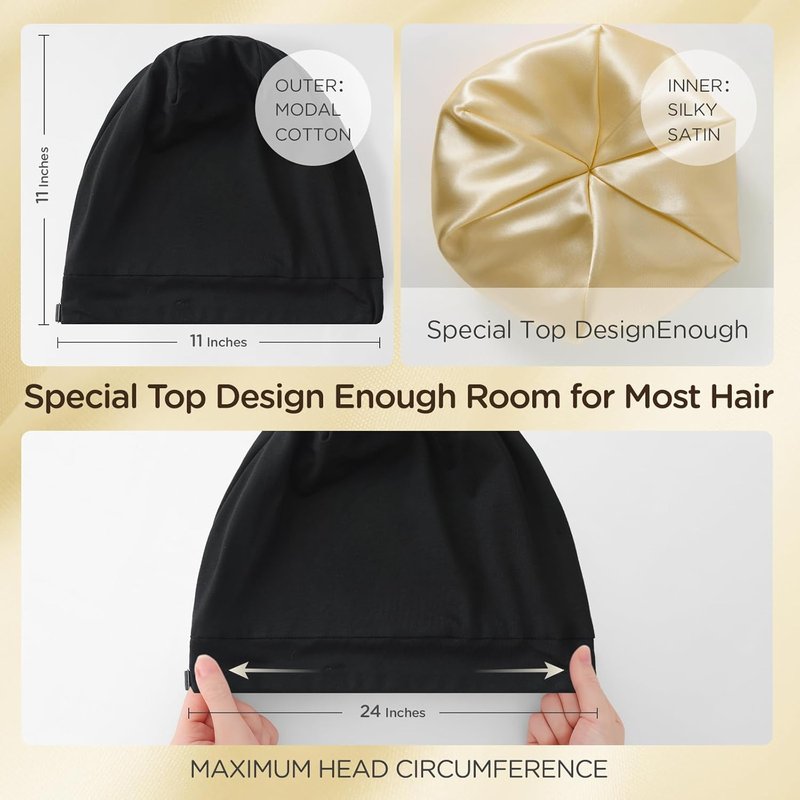 Silk Satin Lined Bonnet - Adjustable Sleep Cap for Women & Men | 2 Pcs Hair Wrap Set
