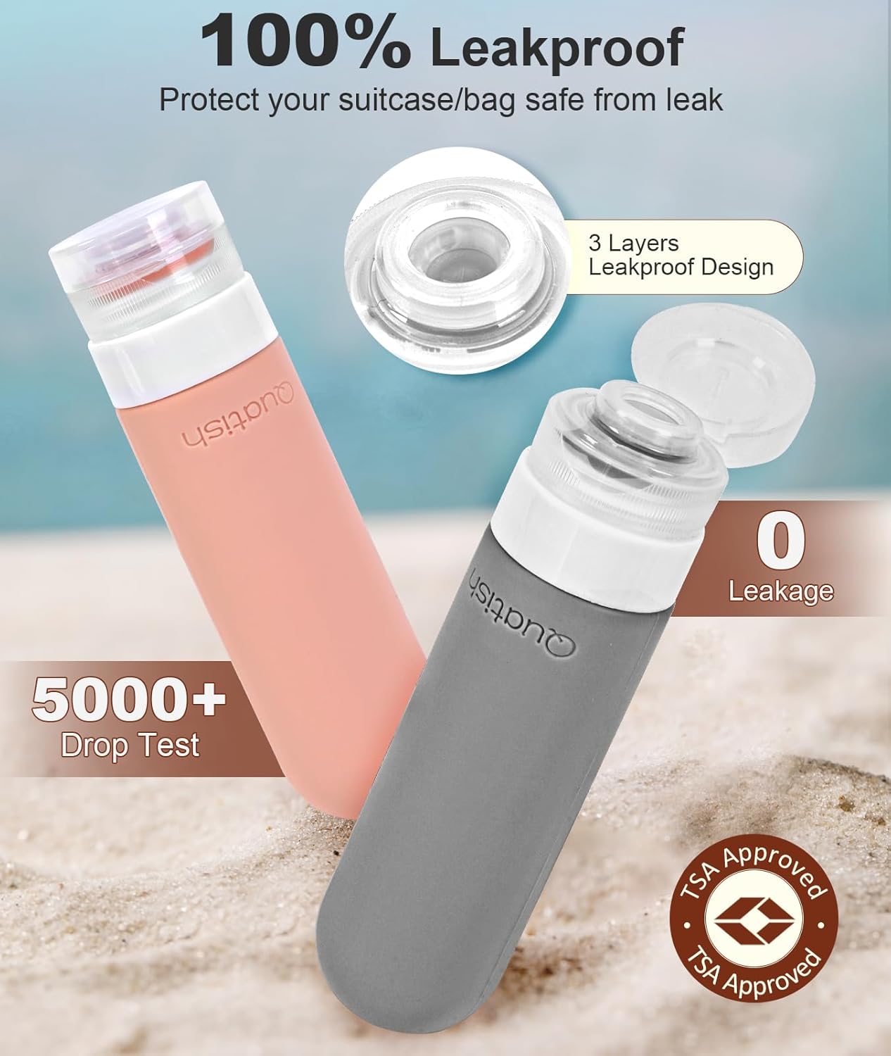 Travel Bottles for Toiletries - TSA Approved Leak Proof Silicone Containers | 20 Pack, Dusty Pink