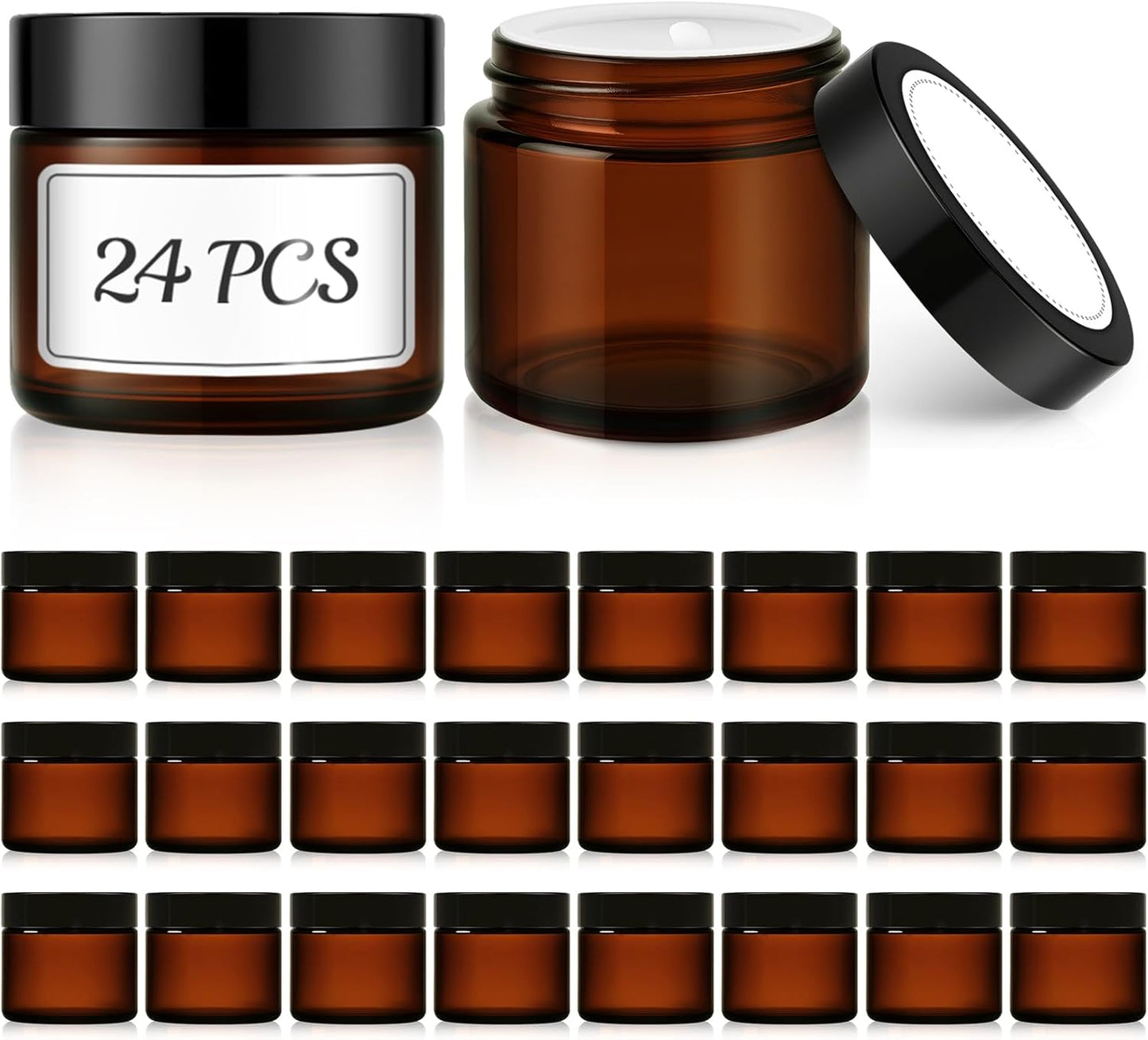Amber Glass Lotion Jars - 36 Pack 4 oz Refillable Containers with Lids & Inner Liners | Ideal for Creams & Scrubs