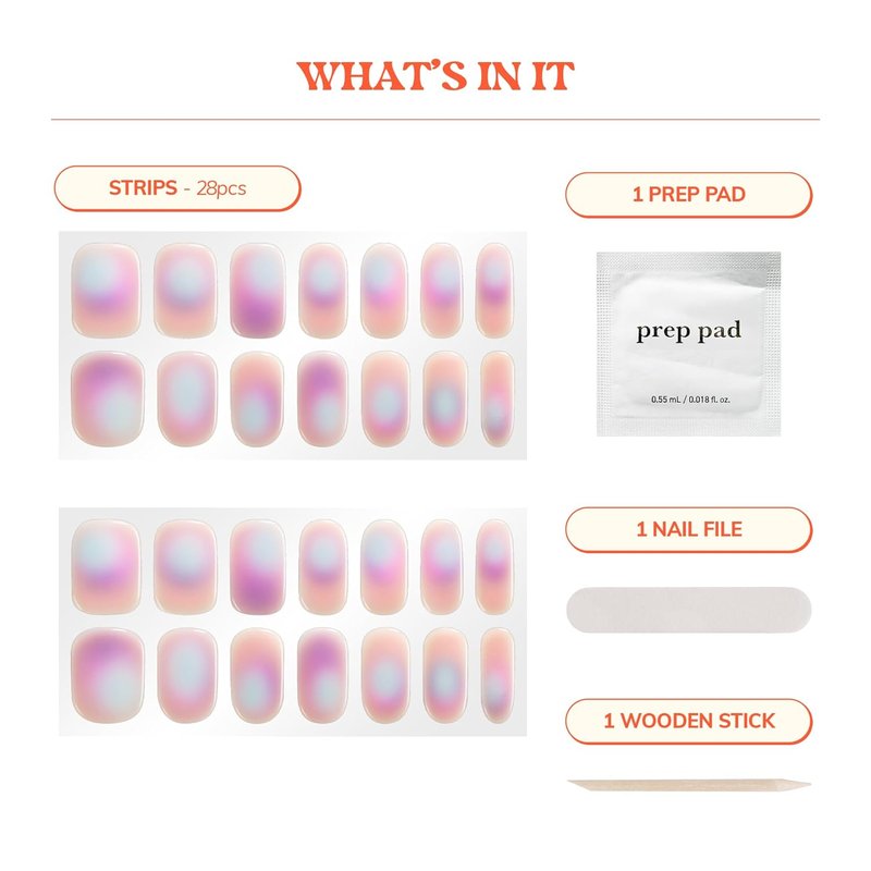 Semi Cured Gel Nail Strips - Aura Purple | Easy Apply & Remove, Salon Quality | 28 Strips, Prep Pads & Nail File Included
